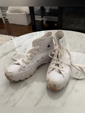 Converse Leather White High Top Platform Sneakers